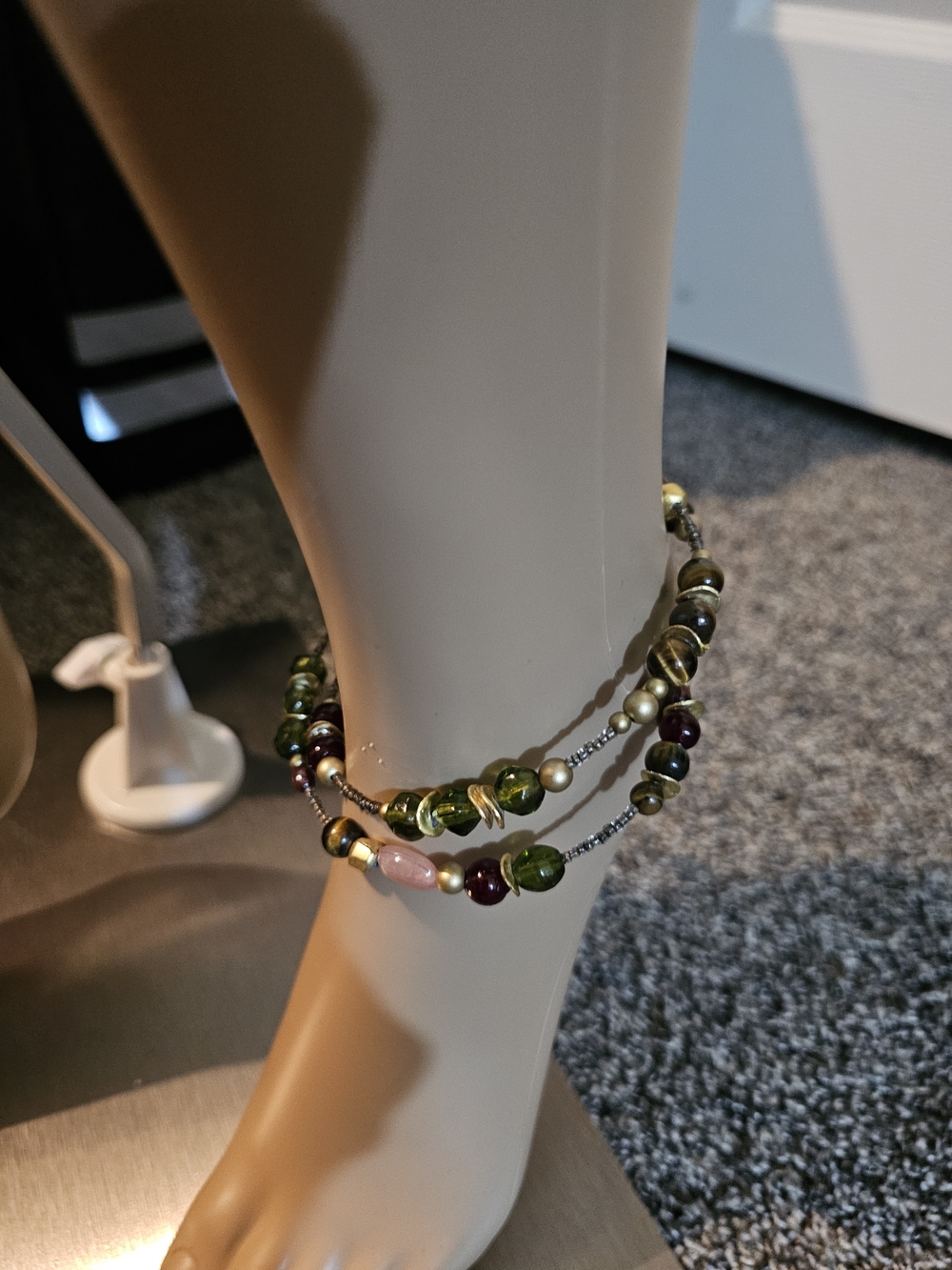 Green Multi-Strand Beaded Anklet with Mixed Accent Beads